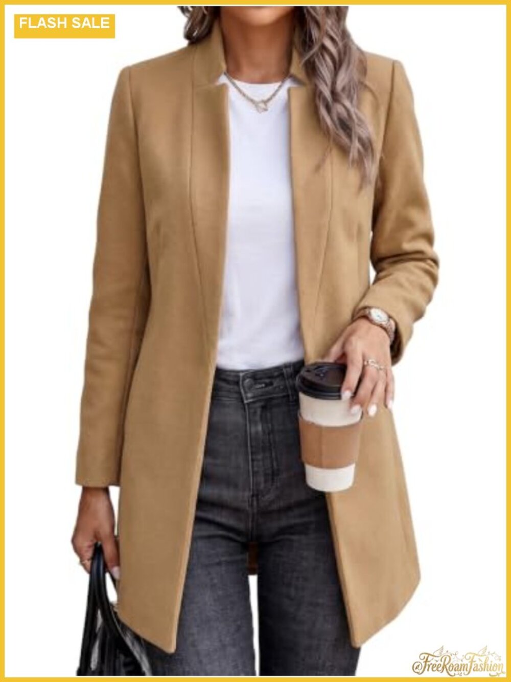 Womens Long Wool Blend Pea Coat Midi Overcoat with Pockets Fall Winter
